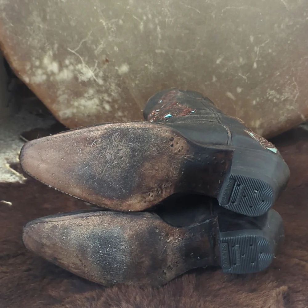 CORRAL R2482 Espresso brown & turquoise inlay crosses & roses cowgirl boots sz 7 - Picture 11 of 16